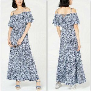 MICHAEL KORS IKAT PRINTED COLD SHOULDER MAXI DRESS